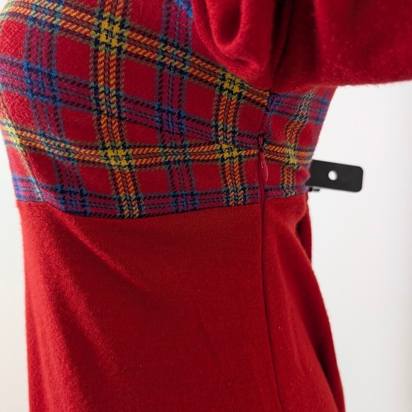 Plaid Mini Dress Long Sleeve Short Long Sleeve Holiday Plaid Empire Waist Fit - Picture 7 of 11